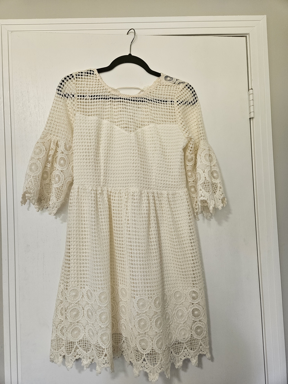 Flying Tomato Boho Lace Corset Back Mini Dress Medium Cream